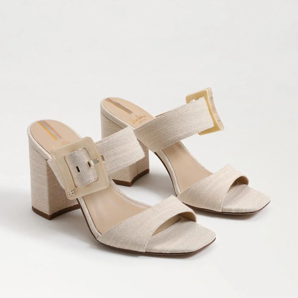 Sam Edelman Dalton Sandals Women's US 11 Beige Square Toe Block Heels JOBB526